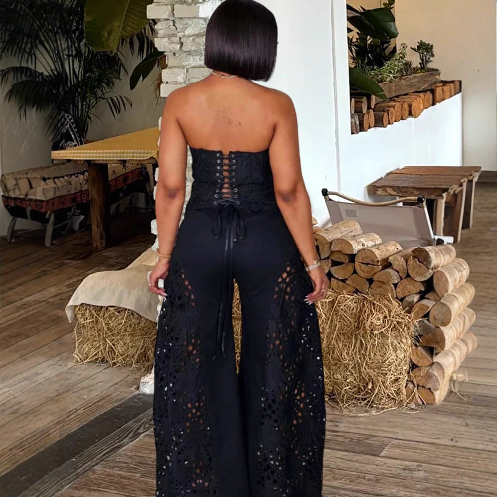Elegant Jumpsuit with Floral Cut-Out Details