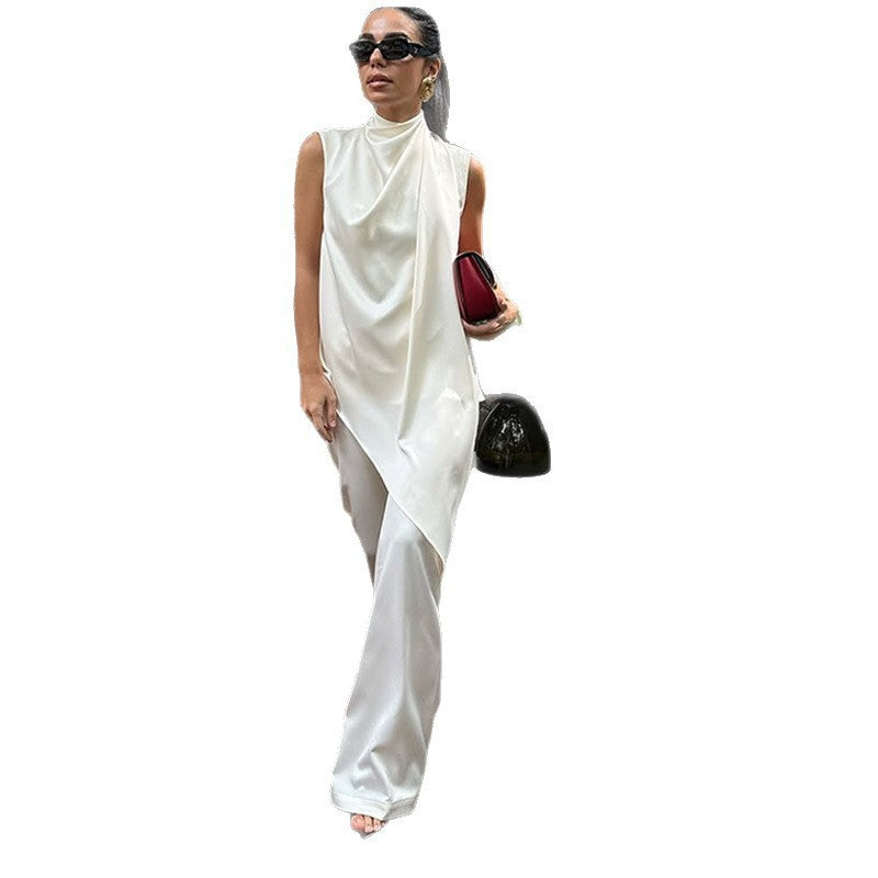Women's Elegant Flowing Chiffon Trousers with Asymmetrical Cut