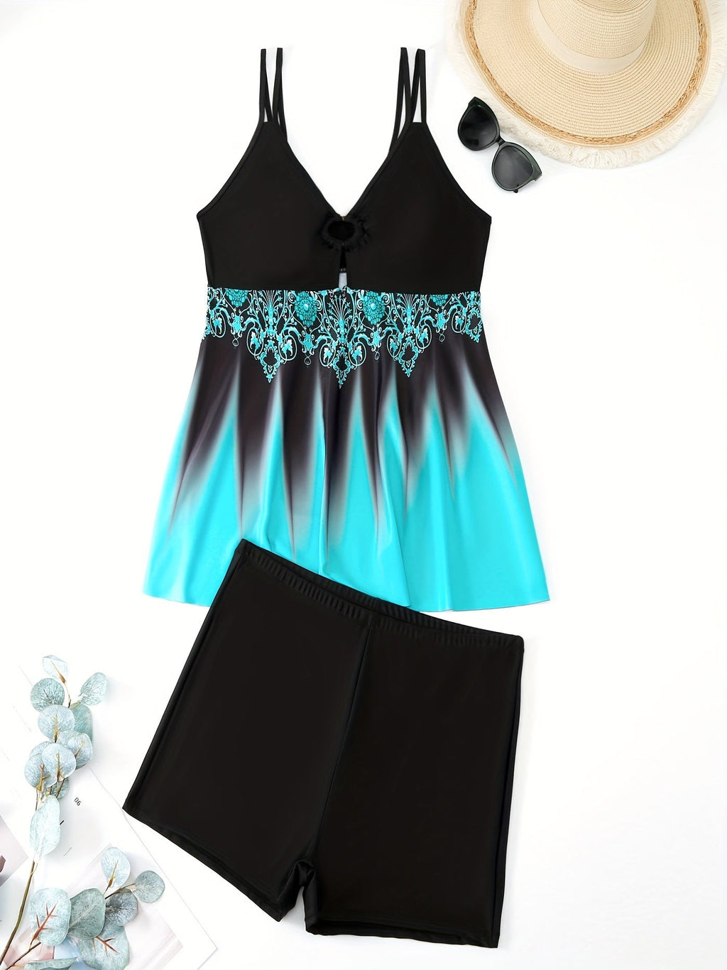 Women's Swimsuit Set with Pattern and Shorts