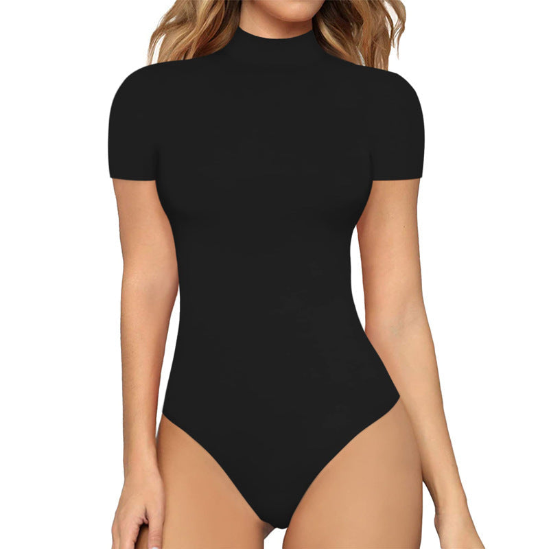 Women's Short-Sleeve Bodysuit with High Collar