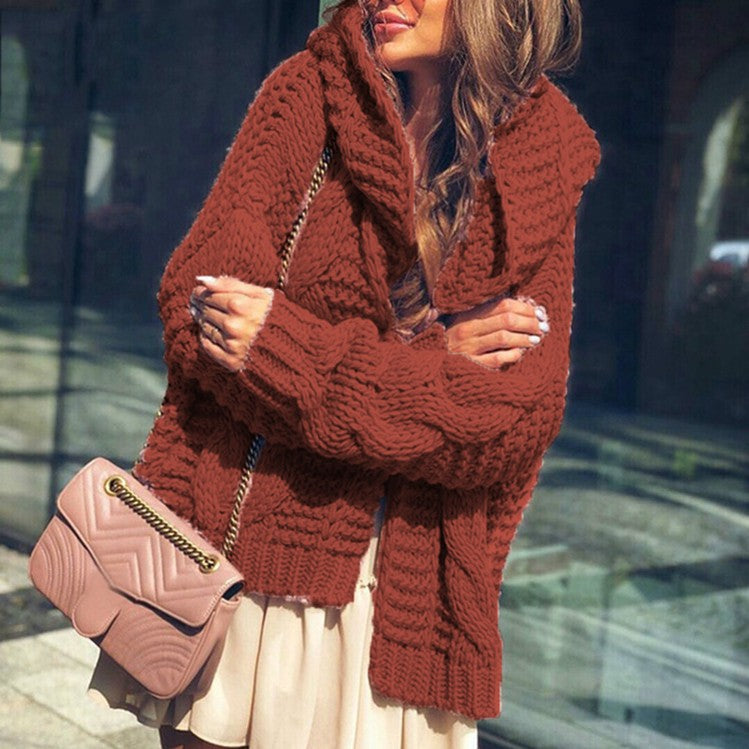 Women's Chunky Knit Cardigan with Plaid Pattern and Oversized Cut