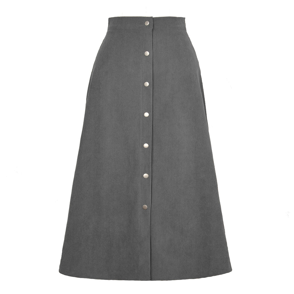 Textured Corduroy Maxi Skirt with Button Detail