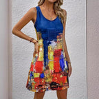 Women's Sleeveless Beach Dress with Artistic Motif
