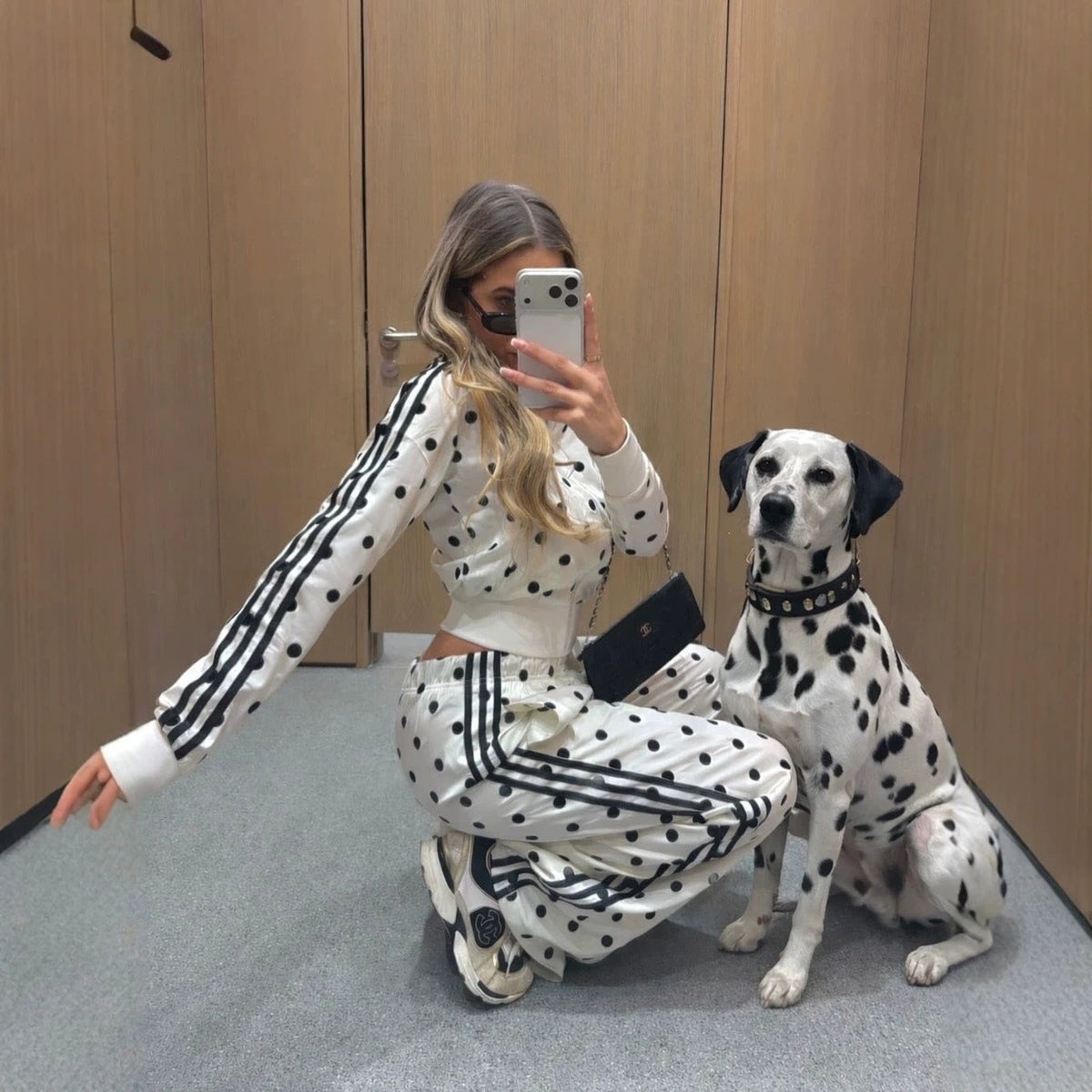 Women's Polka Dot Cotton-Blend Tracksuit Set