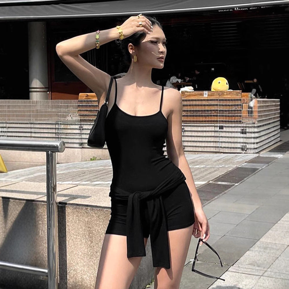 Long-Sleeve Jumpsuit with Spaghetti Straps and Fitted Cut