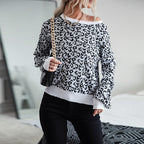 Women's Patterned Knit Sweater with Leopard Print