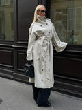 Elegant Coat with High Collar and Adjustable Belt