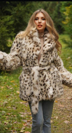 Women's Elegant Faux Fur Coat with Belt and Leopard Print