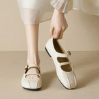 Women's Leather Ballet Flats with Elegant Buckle
