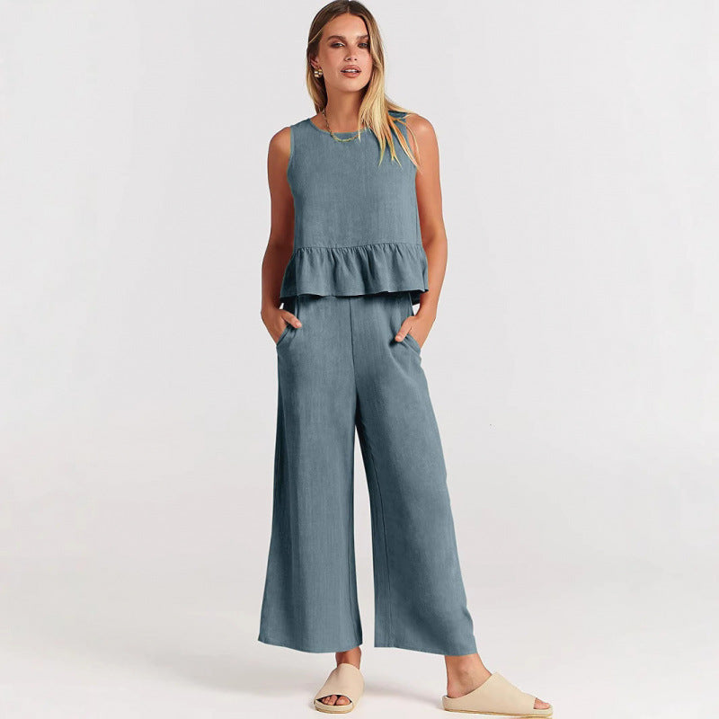 Casual Jumpsuit with Voluminous Bodice and Side Pockets