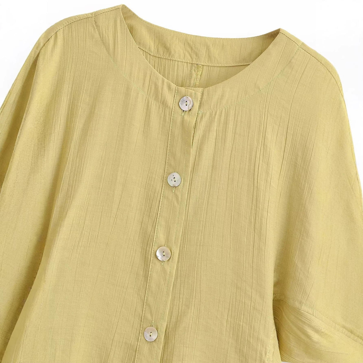 Women's Blouse with Puff Sleeves and Decorative Buttons