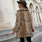 Women's Elegant Leopard Print Fleece Jacket