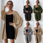 Women's Chunky Knit Cardigan with Voluminous Sleeves