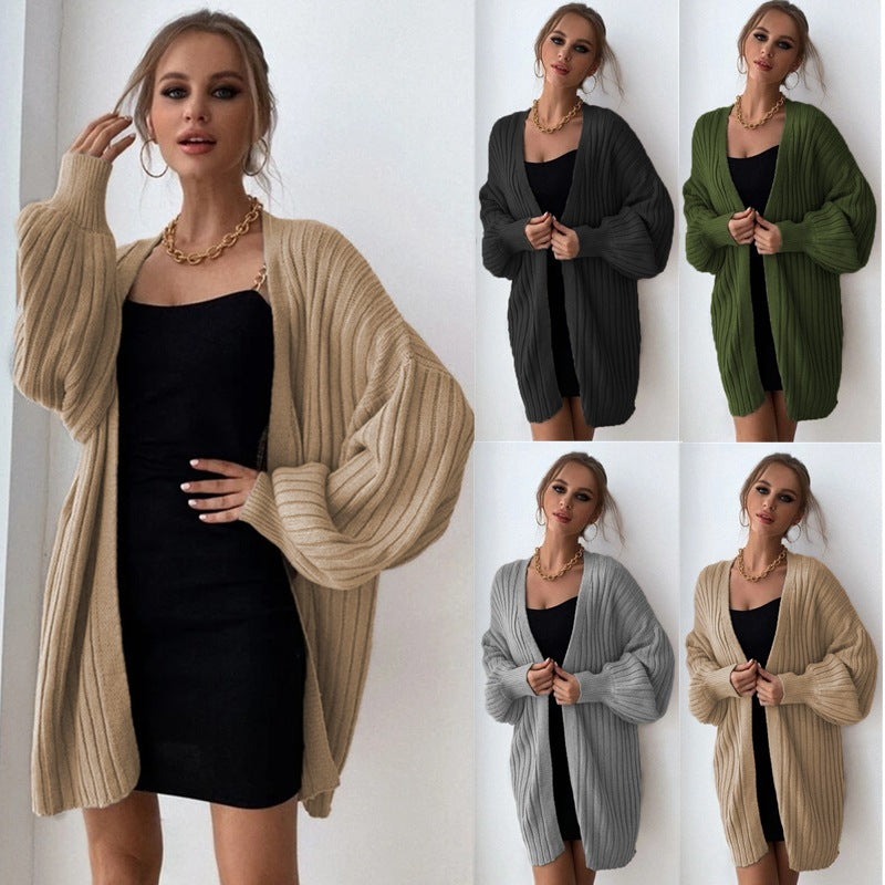 Women's Chunky Knit Cardigan with Voluminous Sleeves