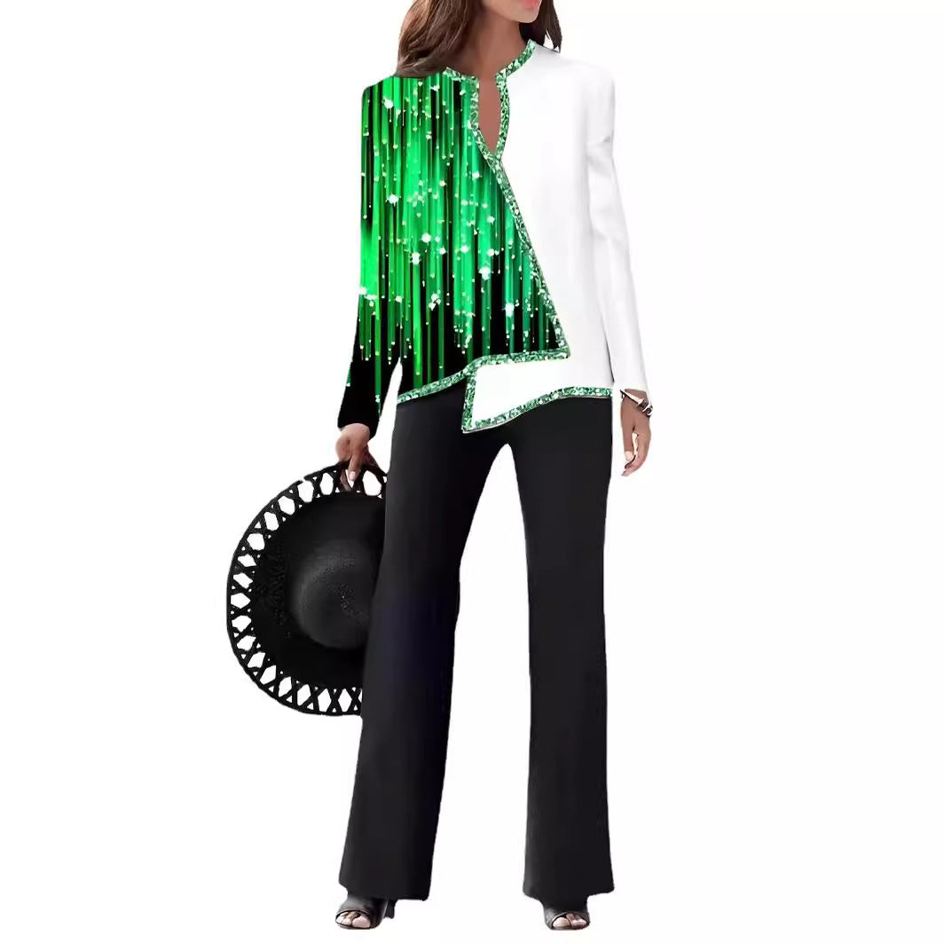 Elegant Statement Jacket with Asymmetric Cut and Sparkling Details