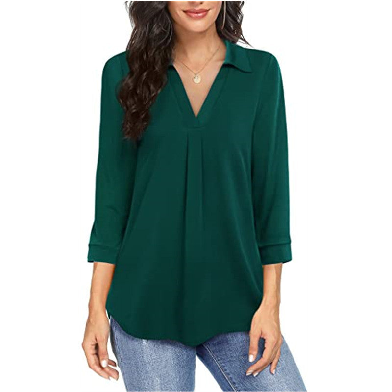 V-Neck Blouse with Short Sleeves