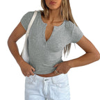 Women's Short-Sleeve Polo Shirt with Full Button Placket
