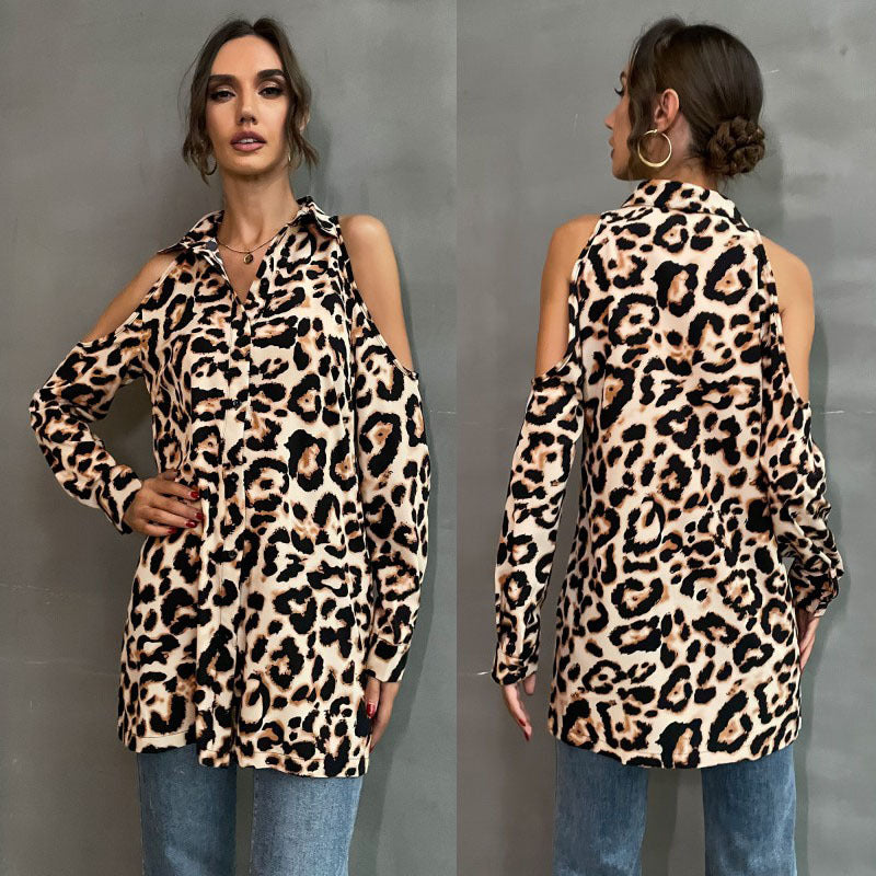 Women's Off-the-Shoulder Leopard Print Blouse