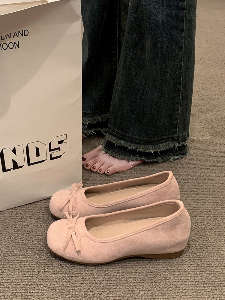 Women's Ballet Flats with Decorative Bow Detail and Fleece Outsole