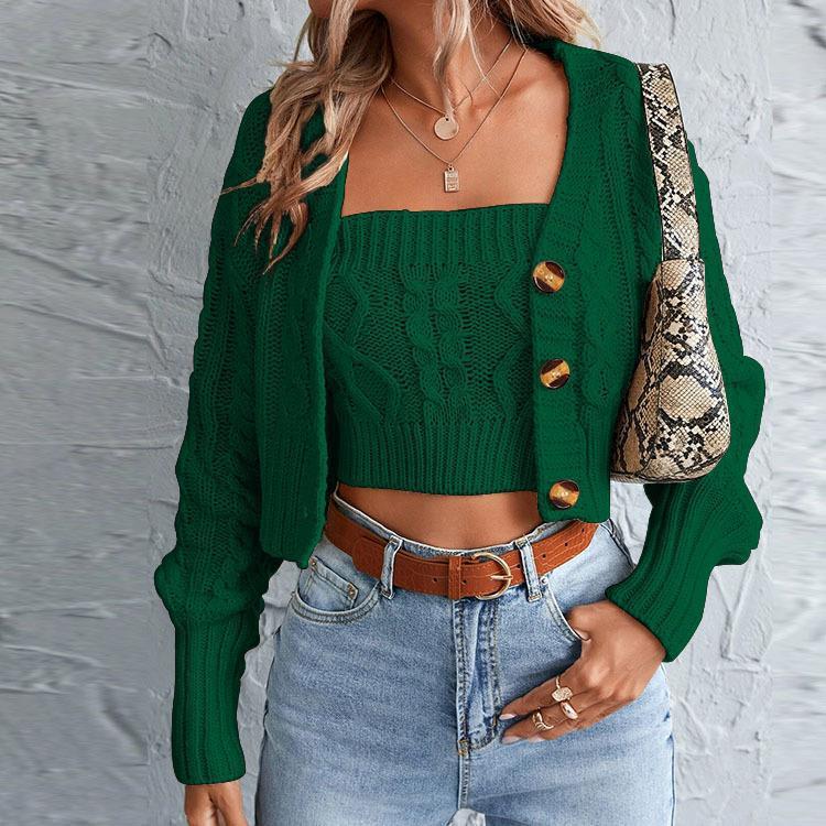 Women's Knit Set with Cardigan and Crop Top