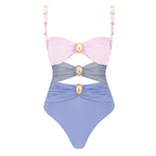 Women's Swimsuit with Draping and Gold Accents