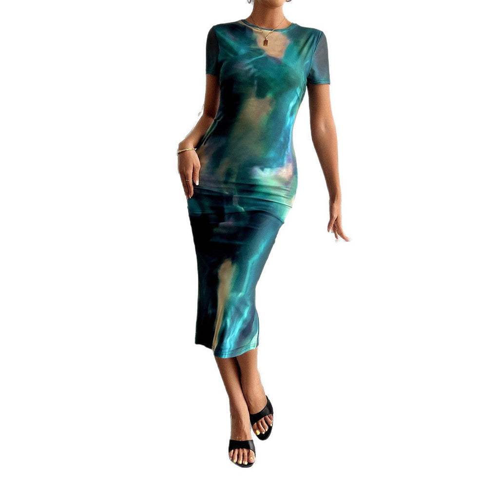 Women's Bodycon Dress with Modern Tie-Dye Pattern