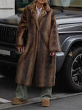 Women's Long Faux Fur Coat with Wide Lapel and Casual Fit