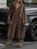 Women's Long Faux Fur Coat with Wide Lapel and Casual Fit