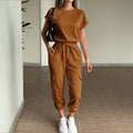 Women's Casual Two-Piece Set with Elastic Waist and Side Pockets