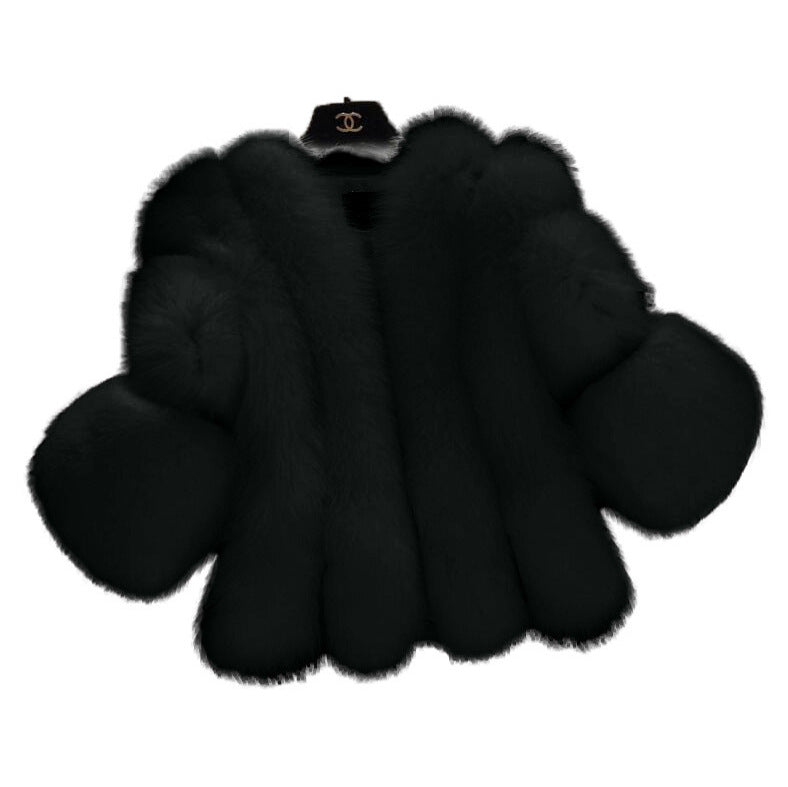 Women's Fluffy Faux Fur Coat with Wide Sleeves