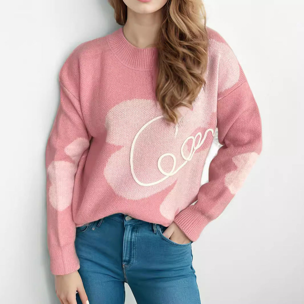 Women's Cozy Pullover with Creative Lettering and Modern Design