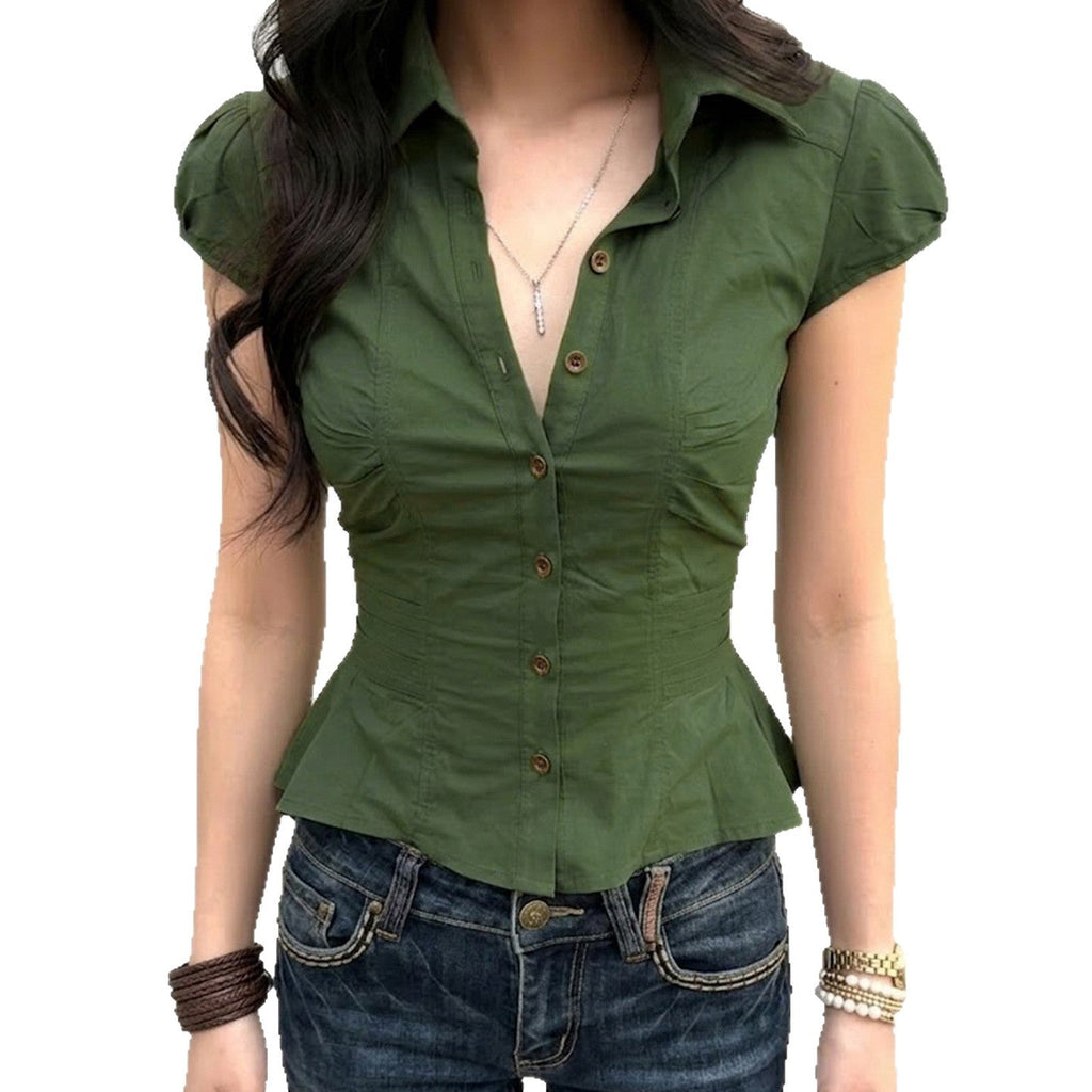 Elegant Blouse with Puff Sleeves and Tailored Fit
