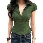 Elegant Blouse with Puff Sleeves and Tailored Fit