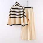 Women's Casual Knit Ensemble with High Collar and Wide Sleeves