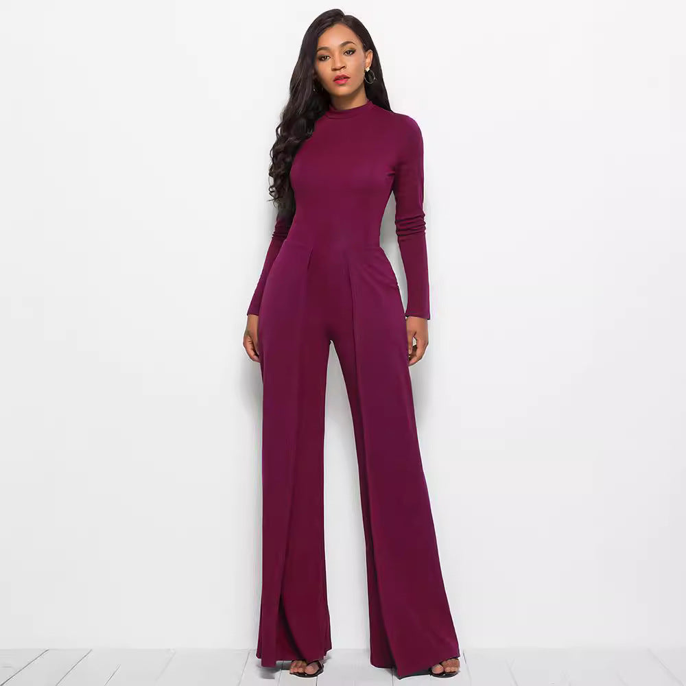 Women's Elegant and Flowing Long-Sleeve Jumpsuit