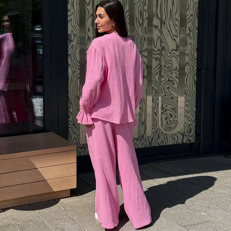 Casual Cotton Trouser Suit with Wide Cut