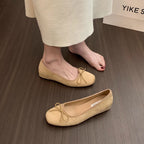 Women's Suede Ballet Flats with Decorative Bow