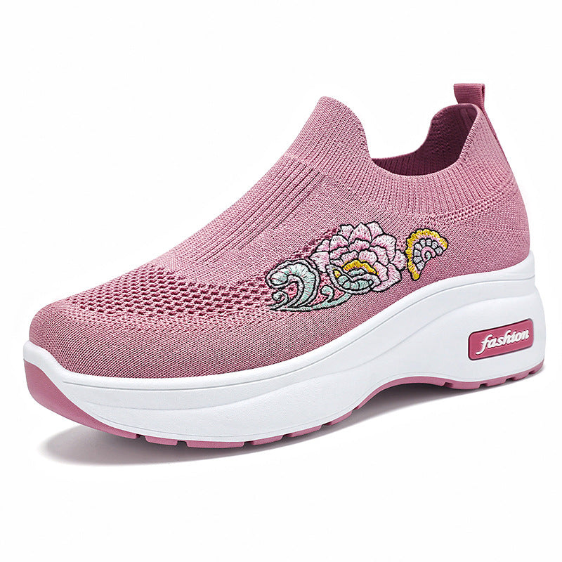 Women's Athletic Sneakers with Floral Design and Adjustable Platform Sole