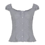 Women's Striped Blouse with Ruffle Details