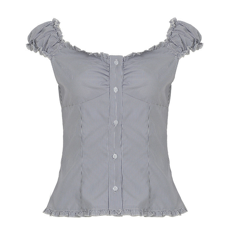 Women's Striped Blouse with Ruffle Details