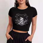Women's Crop T-Shirt with Creative Comic Motif