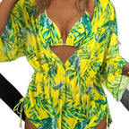 Women's V-Neck Swimsuit with Palm Print