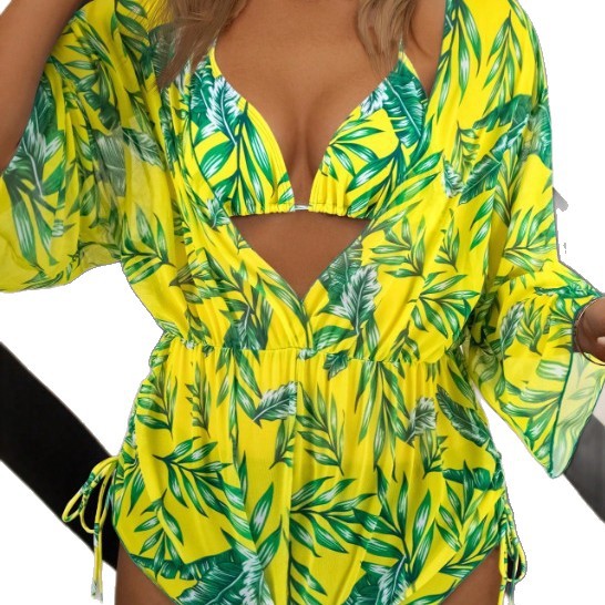 Women's V-Neck Swimsuit with Palm Print