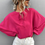 Women's Airy Blouse with Wide Sleeves and Bow Detail
