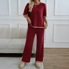 Women's Casual Two-Piece Set with Wide Cut and Gold Accents