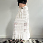 Women's Midi Skirt with Ruffled Hem and Decorative Waist Belt