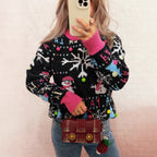 Women's Festive Sweater with Colorful Holiday Motifs and Playful Details