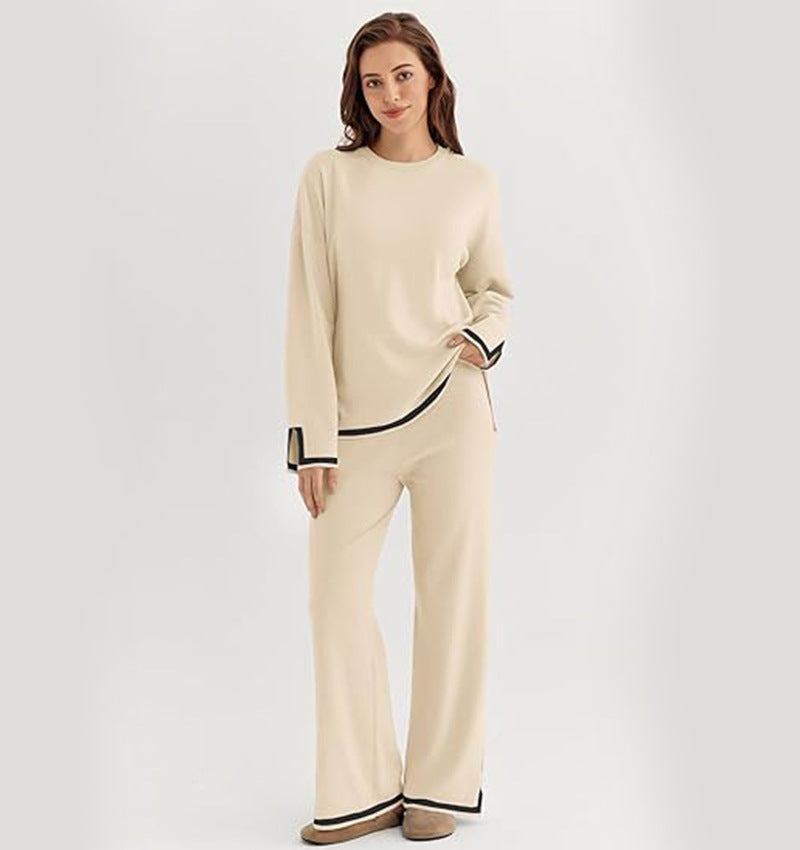 Women's Lounge Set with Wide Cut and Contrast Cuffs