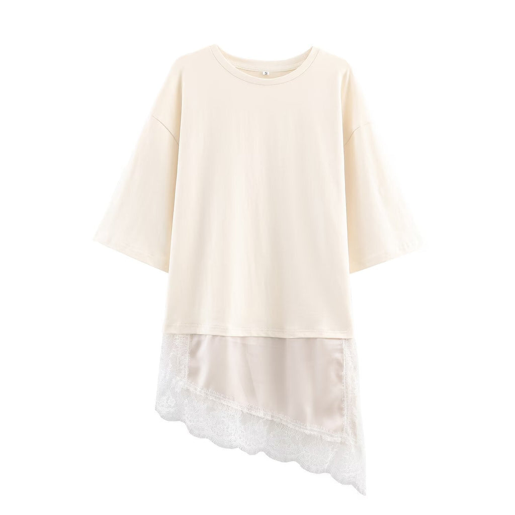 Women's Asymmetrical T-Shirt with Lace Trim