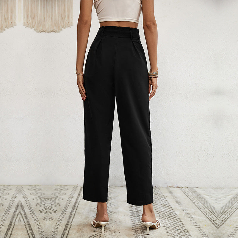 Women's Elegant Harem Pants with Tie Belt and Button Details